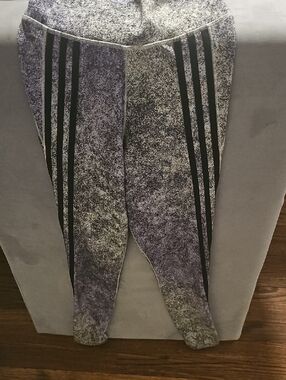 adidas Black and Gray Marbled Leggings with Black Stripes